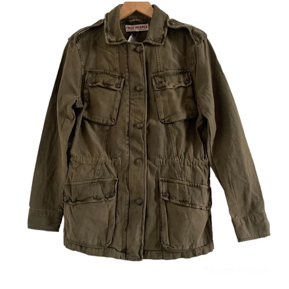 NWT Free People Not Your Brother’s Surplus Army Utility Jacket in Olive Green XS - Picture 3 of 7